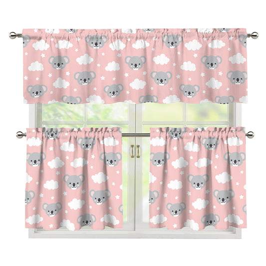 Koala Bear And Cloud Pattern Print 3 Piece Kitchen Curtains