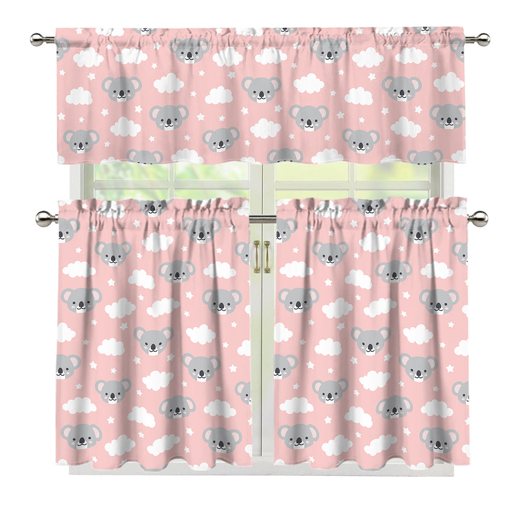 Koala Bear And Cloud Pattern Print 3 Piece Kitchen Curtains