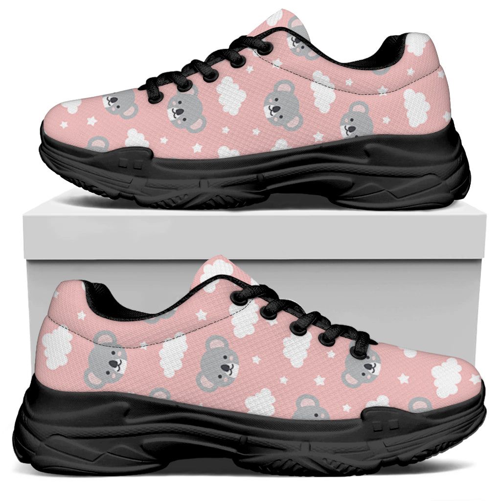 Koala Bear And Cloud Pattern Print Black Chunky Shoes