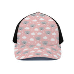 Koala Bear And Cloud Pattern Print Black Mesh Trucker Cap