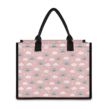 Koala Bear And Cloud Pattern Print Canvas Tote Bag