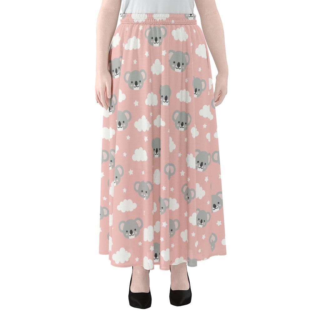 Koala Bear And Cloud Pattern Print Chiffon Maxi Skirt