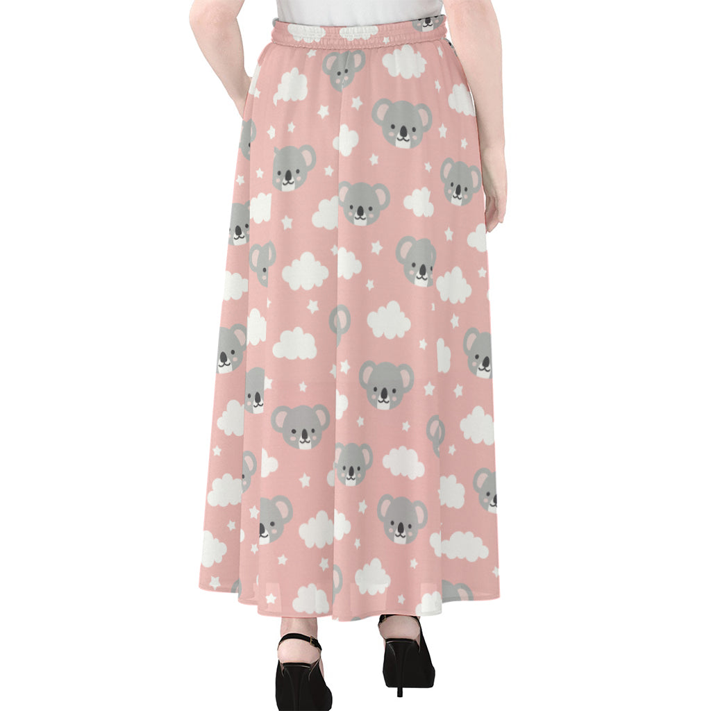 Koala Bear And Cloud Pattern Print Chiffon Maxi Skirt