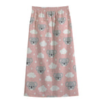 Koala Bear And Cloud Pattern Print Cotton Front Slit Maxi Skirt