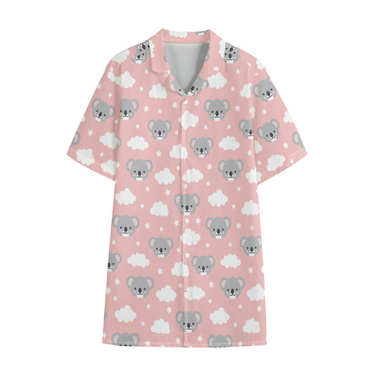 Koala Bear And Cloud Pattern Print Cotton Hawaiian Shirt