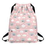 Koala Bear And Cloud Pattern Print Drawstring Backpack