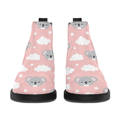 Koala Bear And Cloud Pattern Print Flat Ankle Boots