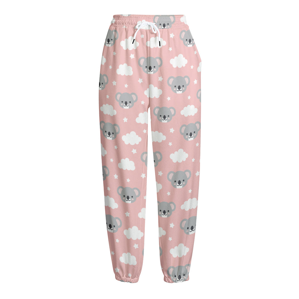 Koala Bear And Cloud Pattern Print Fleece Lined Knit Pants