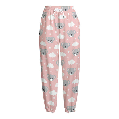 Koala Bear And Cloud Pattern Print Fleece Lined Knit Pants