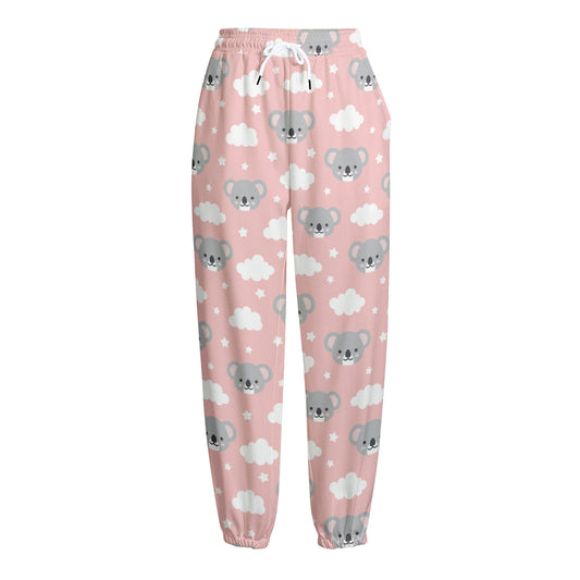 Koala Bear And Cloud Pattern Print Fleece Lined Knit Pants