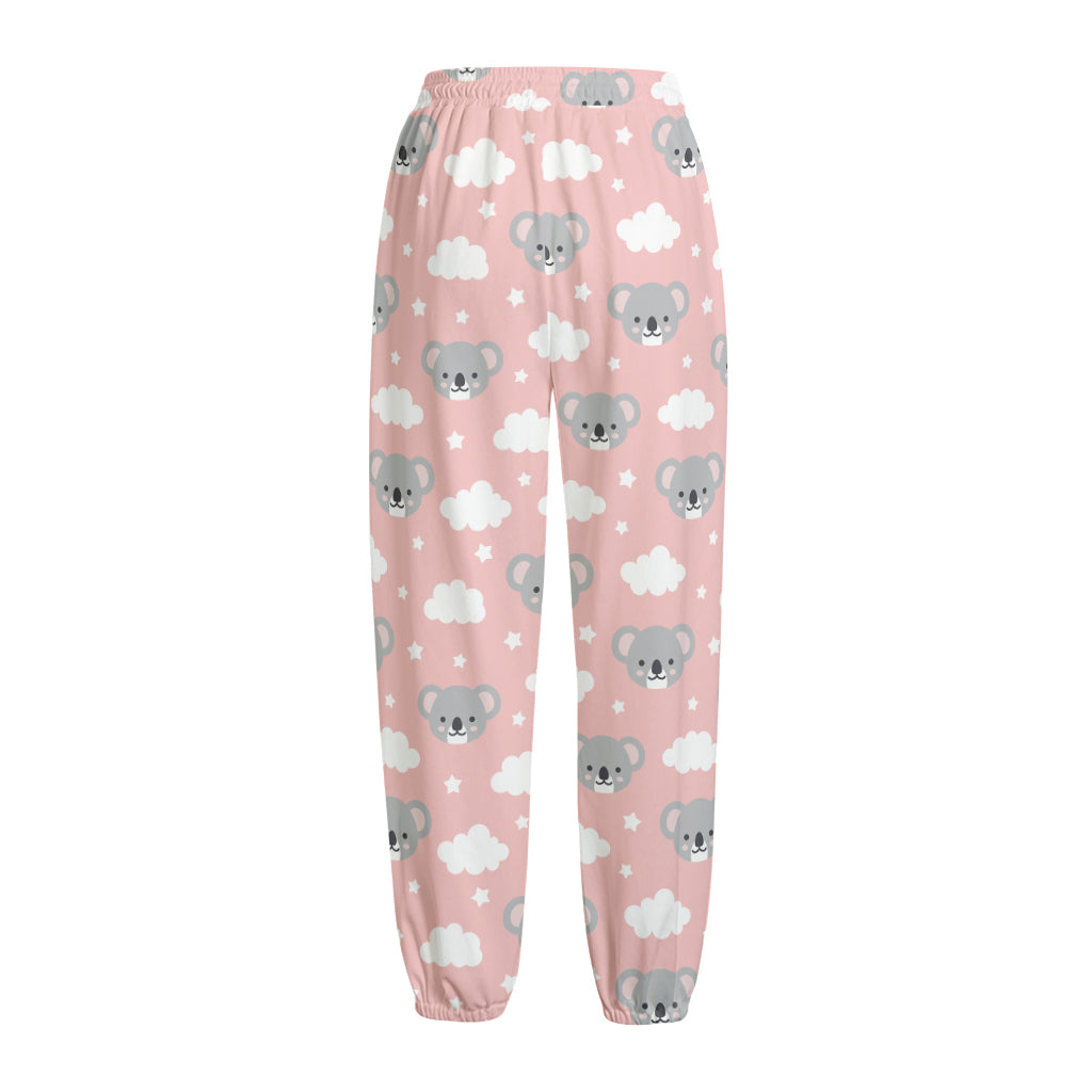 Koala Bear And Cloud Pattern Print Fleece Lined Knit Pants