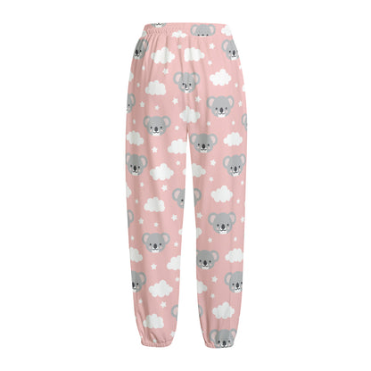 Koala Bear And Cloud Pattern Print Fleece Lined Knit Pants