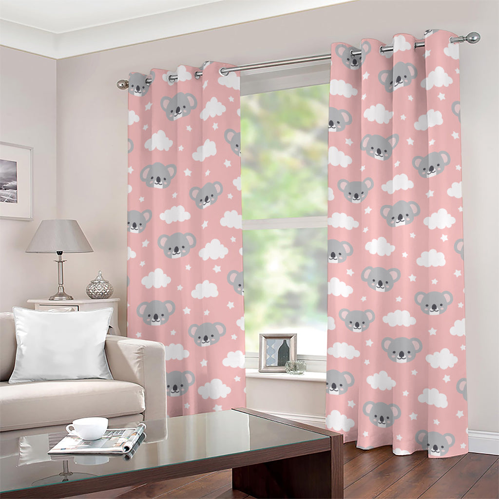 Koala Bear And Cloud Pattern Print Grommet Curtains