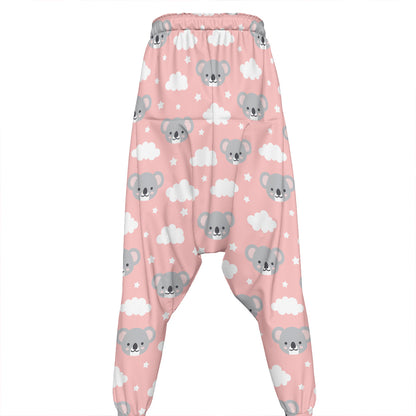 Koala Bear And Cloud Pattern Print Hammer Pants