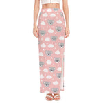 Koala Bear And Cloud Pattern Print High Slit Maxi Skirt