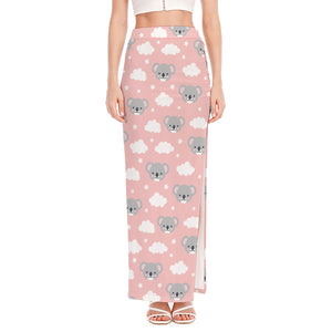 Koala Bear And Cloud Pattern Print High Slit Maxi Skirt