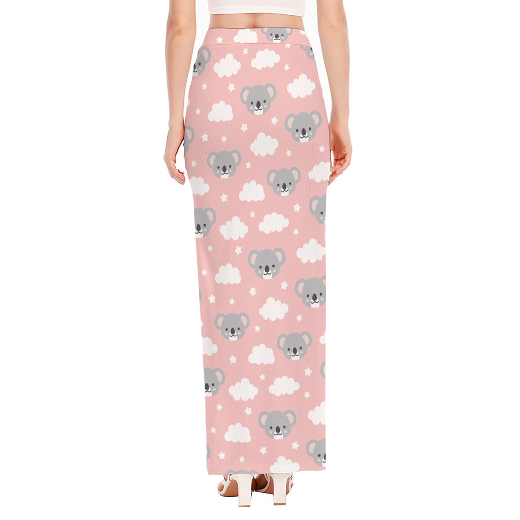 Koala Bear And Cloud Pattern Print High Slit Maxi Skirt