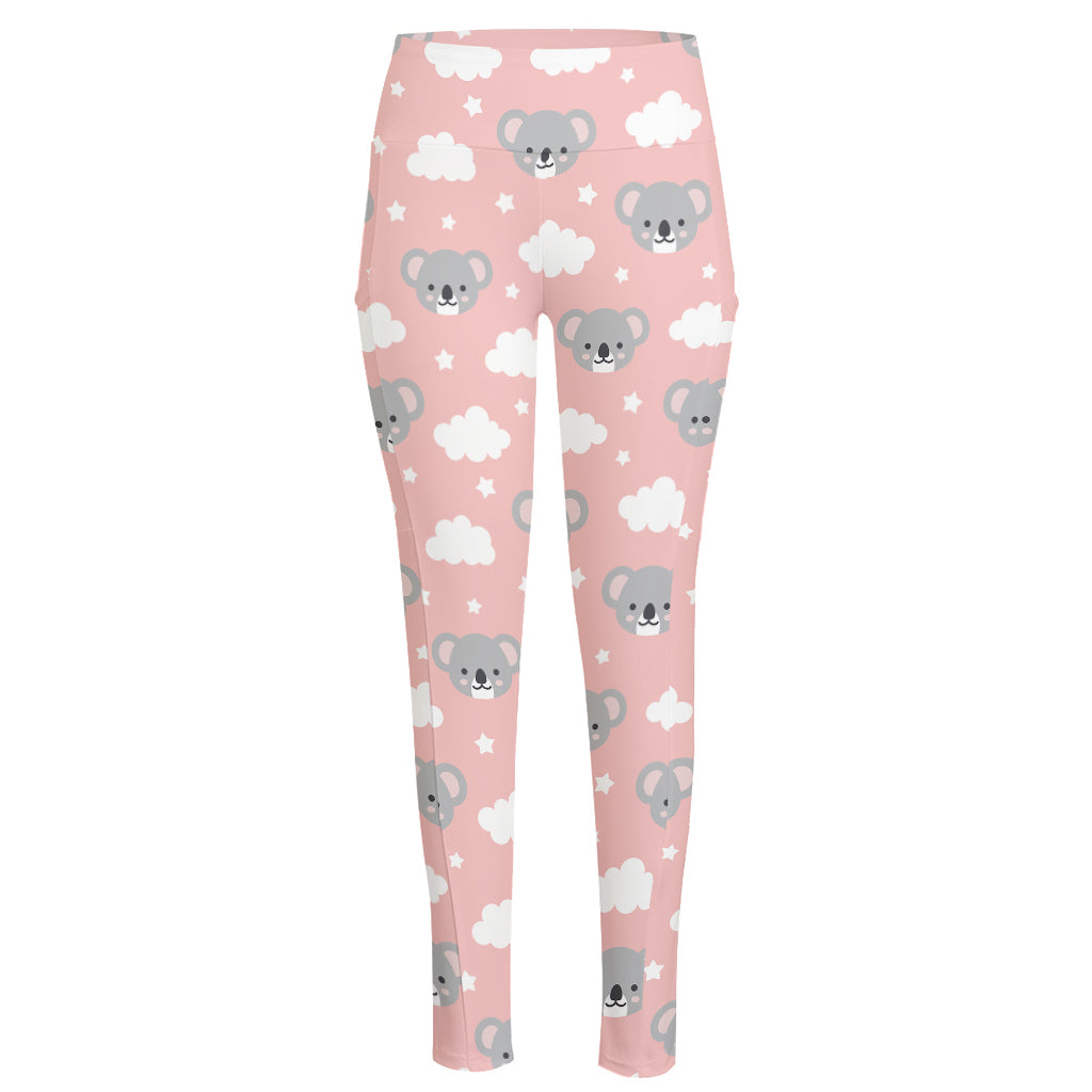 Koala Bear And Cloud Pattern Print High-Waisted Pocket Leggings