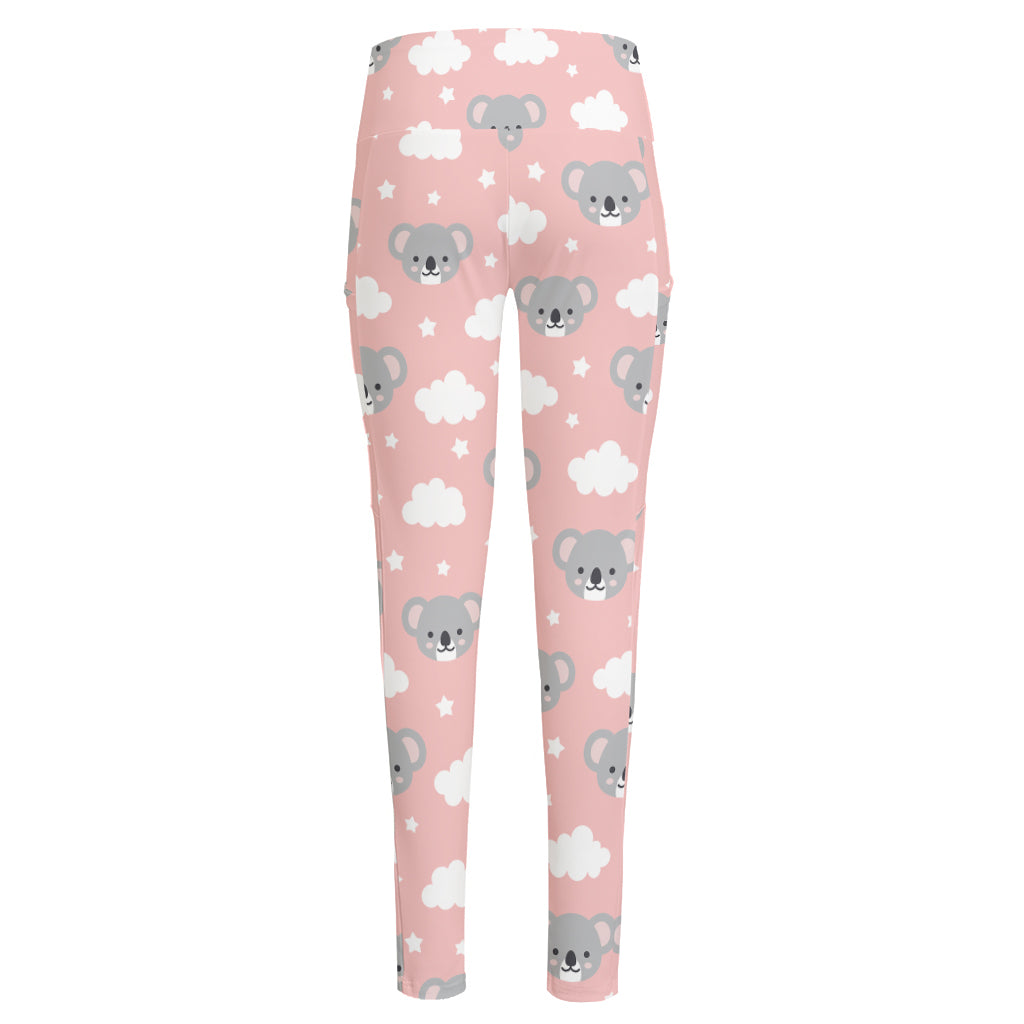 Koala Bear And Cloud Pattern Print High-Waisted Pocket Leggings