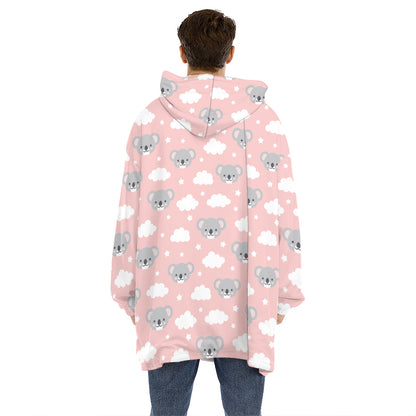 Koala Bear And Cloud Pattern Print Hoodie Blanket