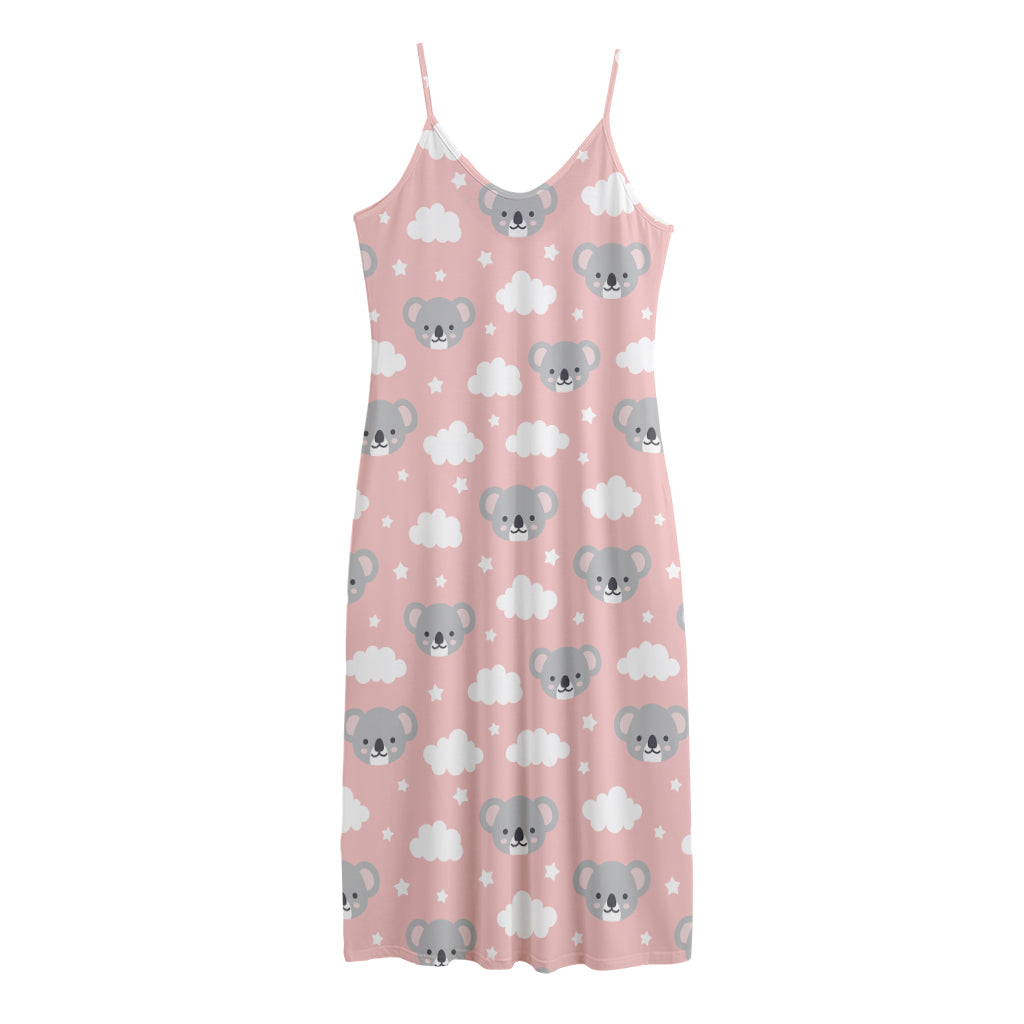 Koala Bear And Cloud Pattern Print Jersey Midi Cami Dress