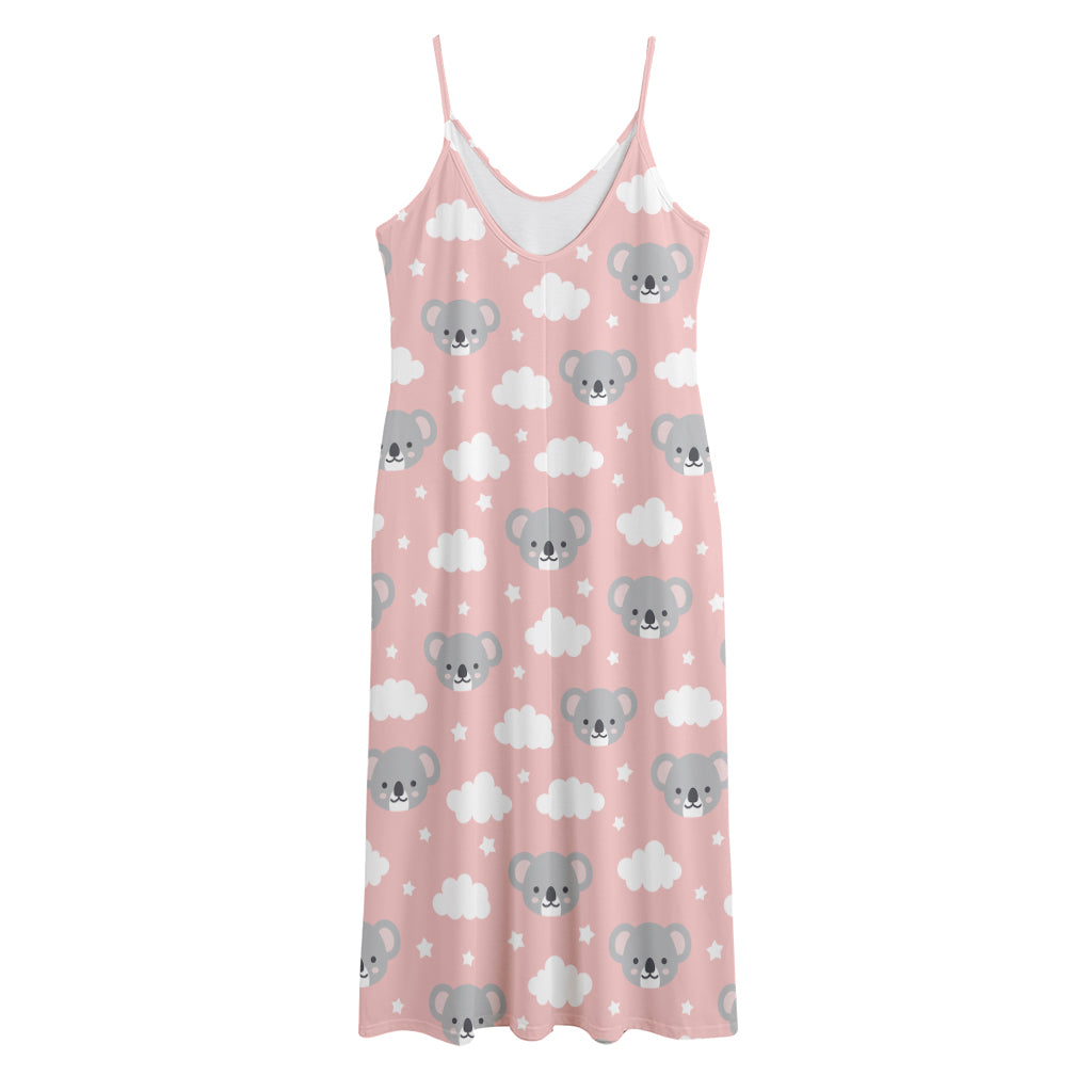 Koala Bear And Cloud Pattern Print Jersey Midi Cami Dress