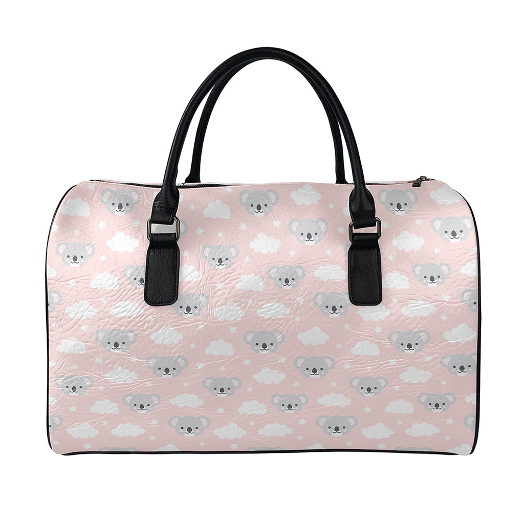 Koala Bear And Cloud Pattern Print Leather Duffle Bag