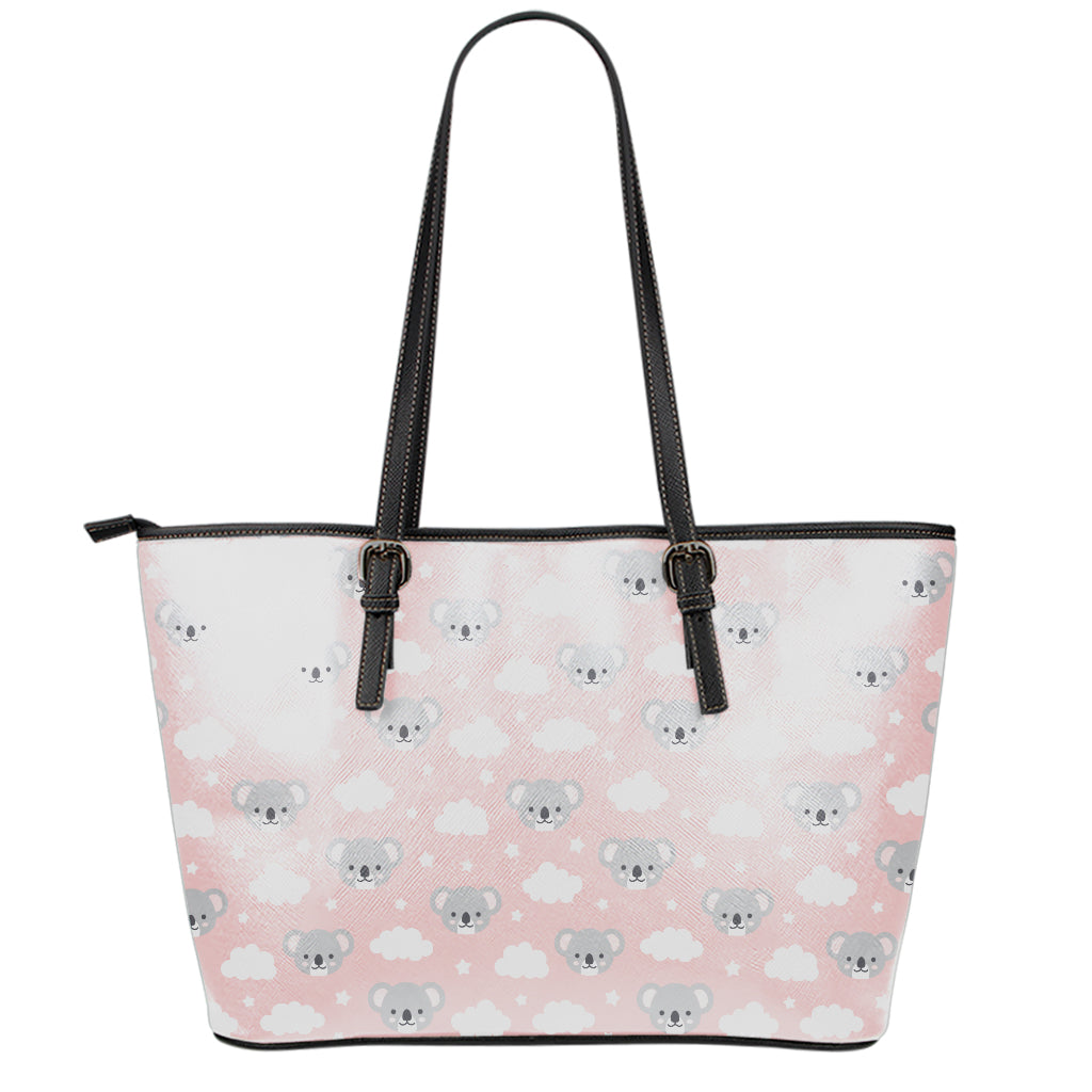 Koala Bear And Cloud Pattern Print Leather Tote Bag