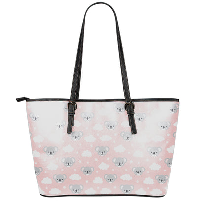 Koala Bear And Cloud Pattern Print Leather Tote Bag