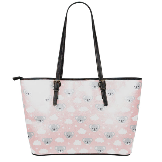 Koala Bear And Cloud Pattern Print Leather Tote Bag