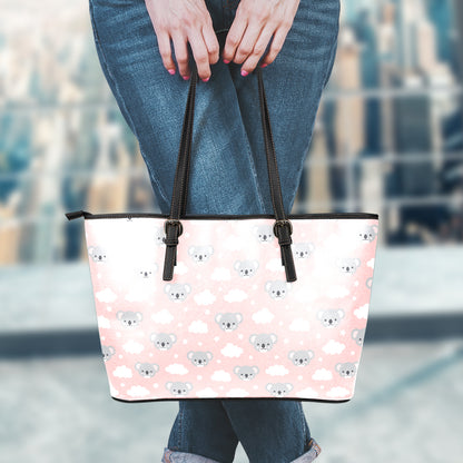 Koala Bear And Cloud Pattern Print Leather Tote Bag