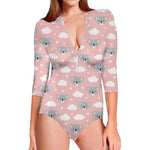 Koala Bear And Cloud Pattern Print Long Sleeve Swimsuit