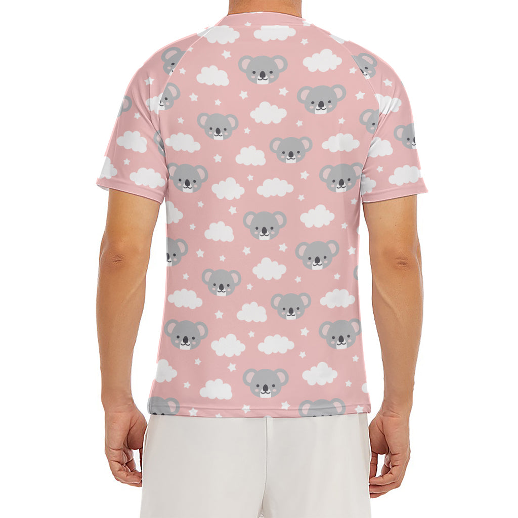 Koala Bear And Cloud Pattern Print Men's Short Sleeve Rash Guard