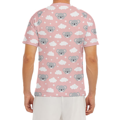 Koala Bear And Cloud Pattern Print Men's Short Sleeve Rash Guard