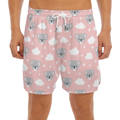 Koala Bear And Cloud Pattern Print Men's Split Running Shorts