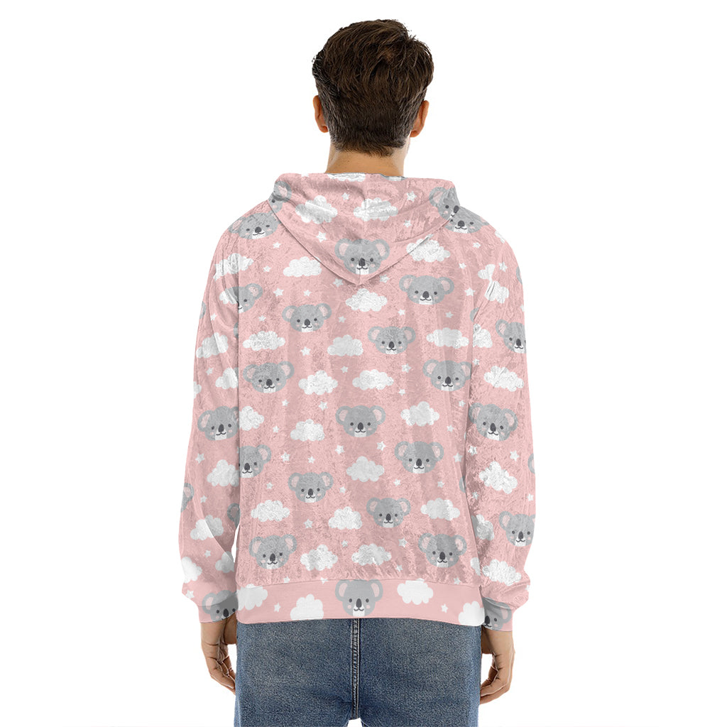 Koala Bear And Cloud Pattern Print Men's Velvet Pullover Hoodie