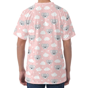 Koala Bear And Cloud Pattern Print Men's Velvet T-Shirt