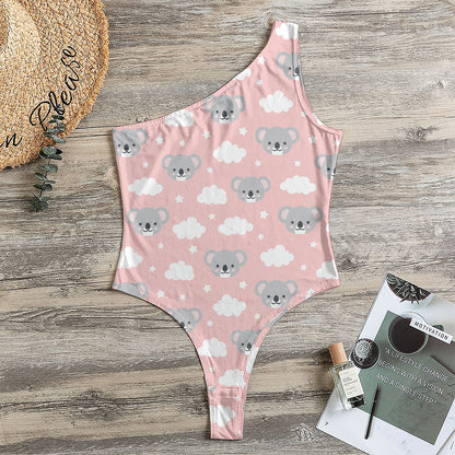 Koala Bear And Cloud Pattern Print One Shoulder Bodysuit