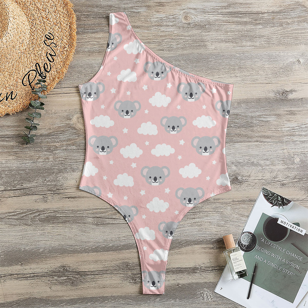 Koala Bear And Cloud Pattern Print One Shoulder Bodysuit