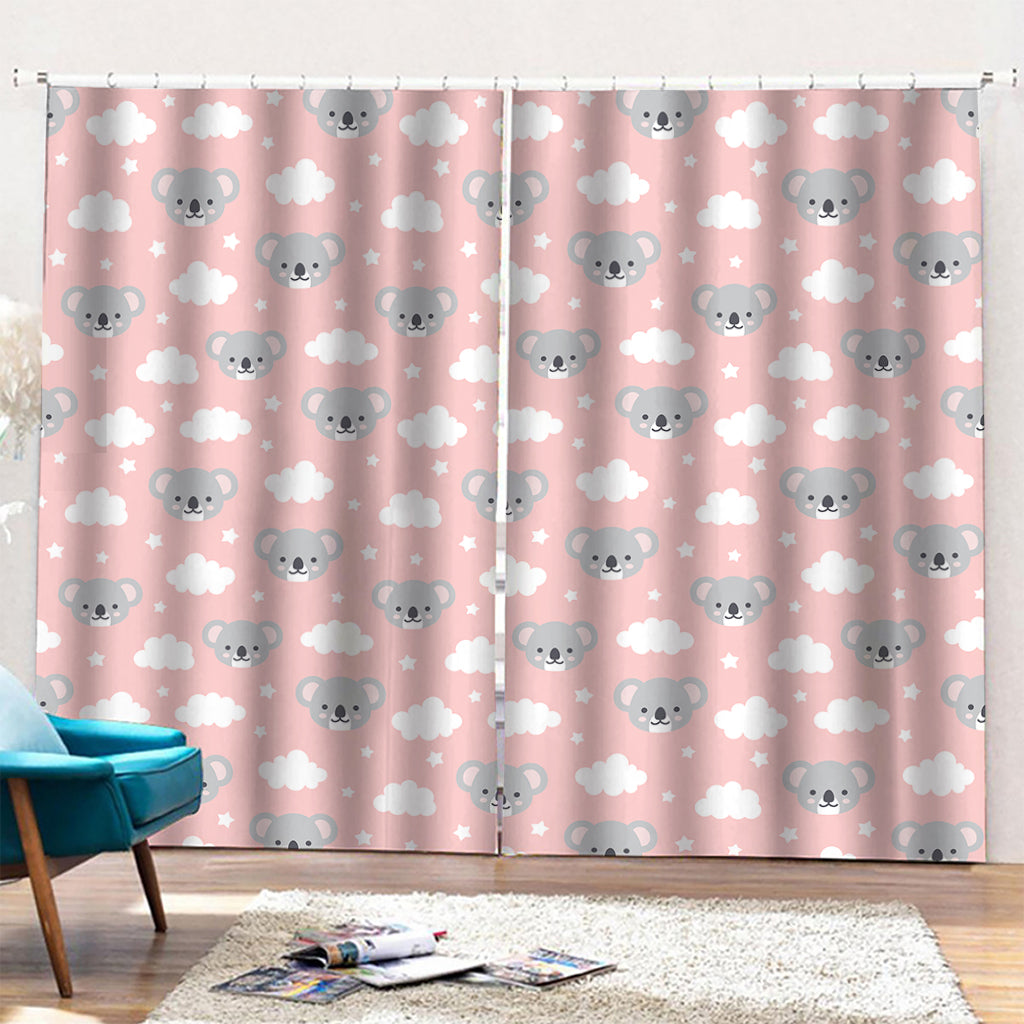 Koala Bear And Cloud Pattern Print Pencil Pleat Curtains