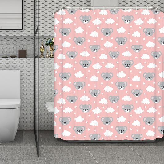 Koala Bear And Cloud Pattern Print Polyester Shower Curtain