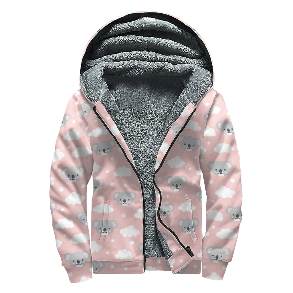 Koala Bear And Cloud Pattern Print Sherpa Lined Zip Up Hoodie