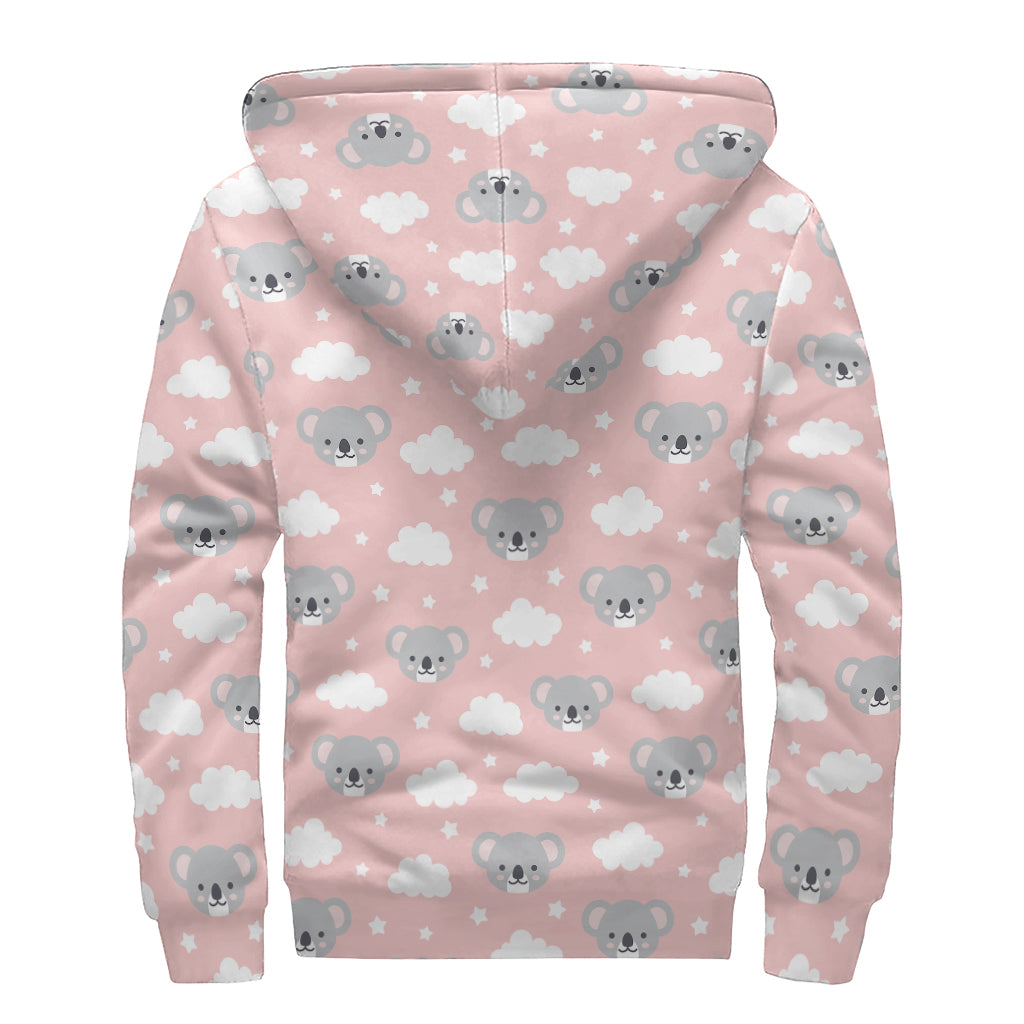 Koala Bear And Cloud Pattern Print Sherpa Lined Zip Up Hoodie