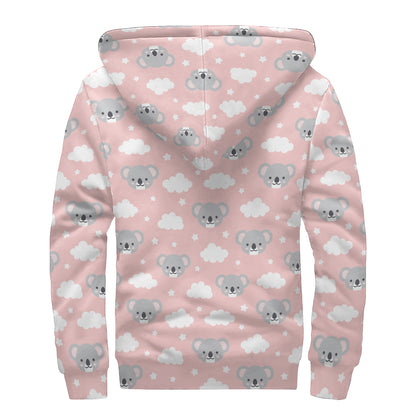 Koala Bear And Cloud Pattern Print Sherpa Lined Zip Up Hoodie