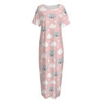 Koala Bear And Cloud Pattern Print Short Sleeve Long Nightdress