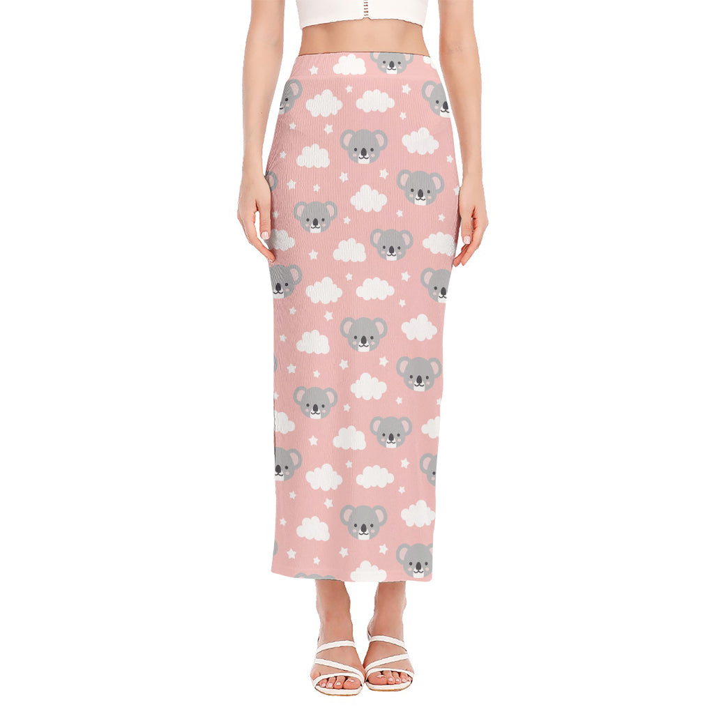 Koala Bear And Cloud Pattern Print Side Slit Maxi Skirt