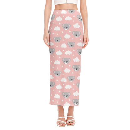 Koala Bear And Cloud Pattern Print Side Slit Maxi Skirt