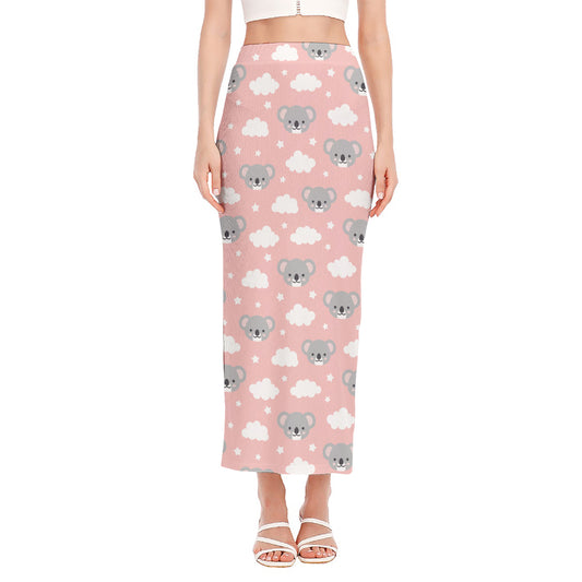 Koala Bear And Cloud Pattern Print Side Slit Maxi Skirt