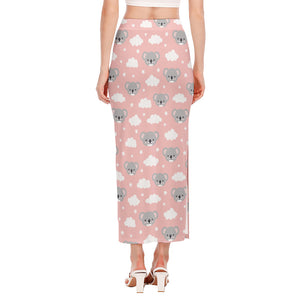 Koala Bear And Cloud Pattern Print Side Slit Maxi Skirt