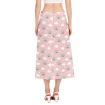 Koala Bear And Cloud Pattern Print Side Slit Midi Skirt